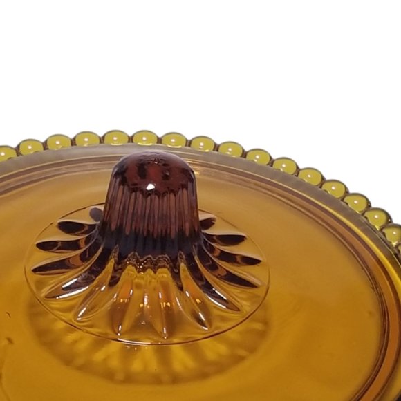 Retro Candlewick Serving Bowl Lidded Footed Amber Candy Dish Indiana Glass 1960s - Picture 7 of 7